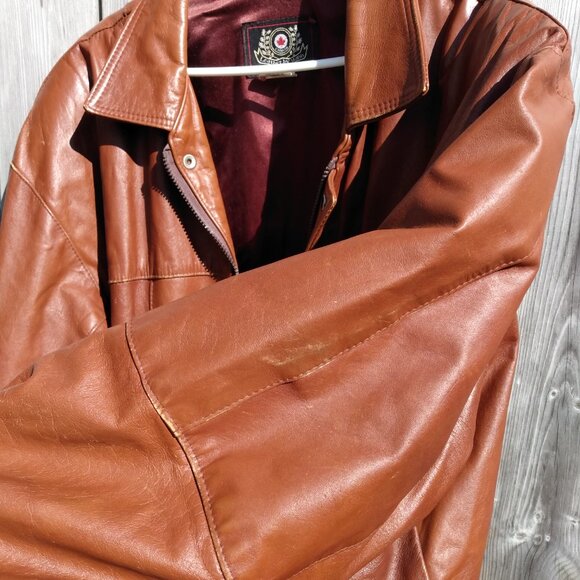 Vintage 90s XL Brown Jacket Leather by Mann 54" Chest - Picture 9 of 16
